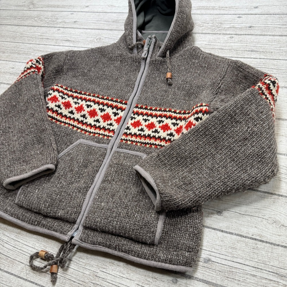 Laundromat Wool Sweater Men's M Brown Fair Isle Fair Isle Pattern Hand-Knit Wool